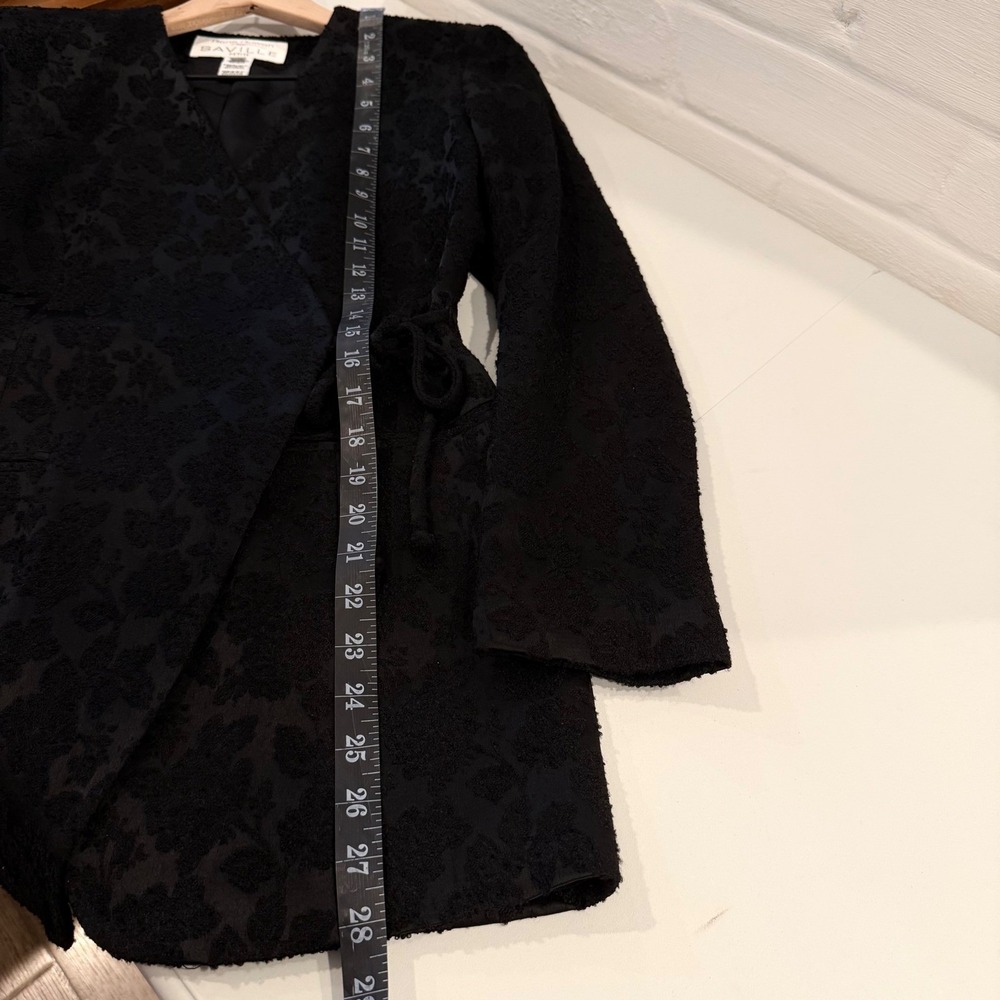 Vintage Rena Rowan Black Floral Jacquard Wrap Blazer Jacket 4P Career Romantic - Picture 8 of 9